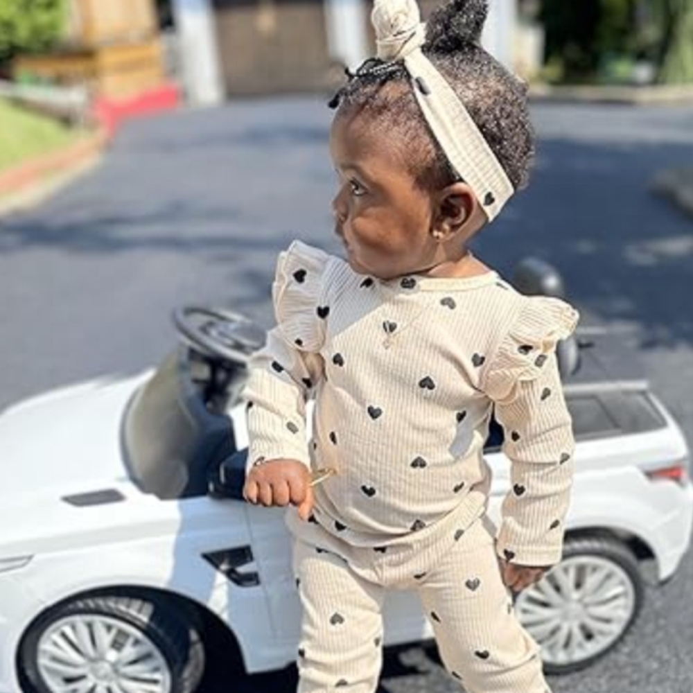 Baby Girl's 3pc Rib Frill Long Sleeve Romper And Pant Set Size 70